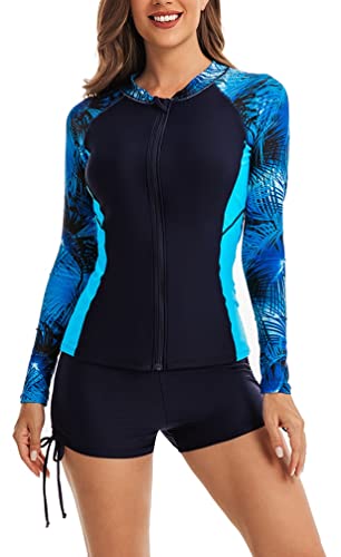 CCAKXCJJ Womens Two Piece Rash Guard Long Sleeve Swimsuit UV UPF 50+ Zipper Athletic Swimwear Sports Surfing Bathing Suit