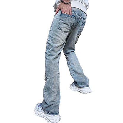 WEIBUMAOYI Men's Loose Fit Pants Relaxed-Fit Men Jeans Washed Oversize Straight Leg Carpenter Jean