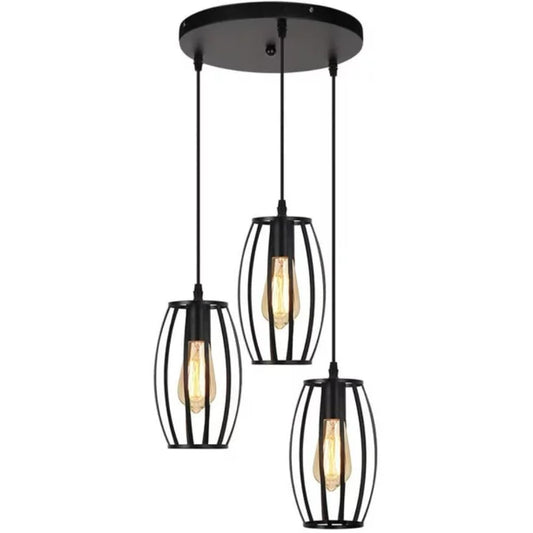 HUA QIANG WANG Industrial Pendant Light Fixture, 3-Light Vintage Black Ceiling Lamp, Adjustable Height Hanging Chandelier Lighting for Kitchen Island Living Room Dining Room Bedroom