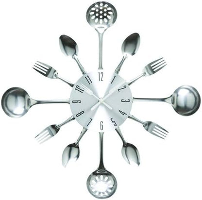 Timelike Wall Clock, 16" Metal Kitchen Cutlery Utensil Spoon Fork Wall Clock Creative Modern Home Decor Antique Style Wall Watch (Black)