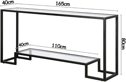 JOHN'SDECOR Console Table Pre Assembled Glass Shelves with Metal Frame Entrance Console Table Sofa Side Table Hallway Console Table Modern Entryway Console Table (Small 55 x 20 x 70 Cm)