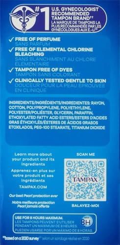 Tampax Pearl Absorbency with Leak Guard Braid Duo Unscented Tampons, Regular/Super, 34 Count