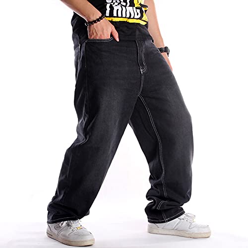 SMIOPDES Men's Baggy Jeans Loose Fit Hip Hop Pants - Classic Straight Skateboard Denim Jeans