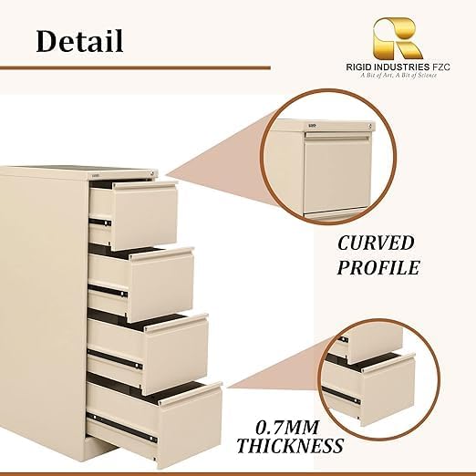 RIGID Steel Vertical Filing Cabinet Large Storage steel Cabinet, Metal Portable Cabinet with 4 Drawers for Legal Size (Grey)