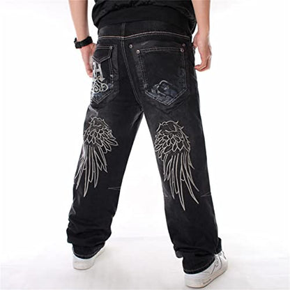 SMIOPDES Men's Baggy Jeans Loose Fit Hip Hop Pants - Classic Straight Skateboard Denim Jeans