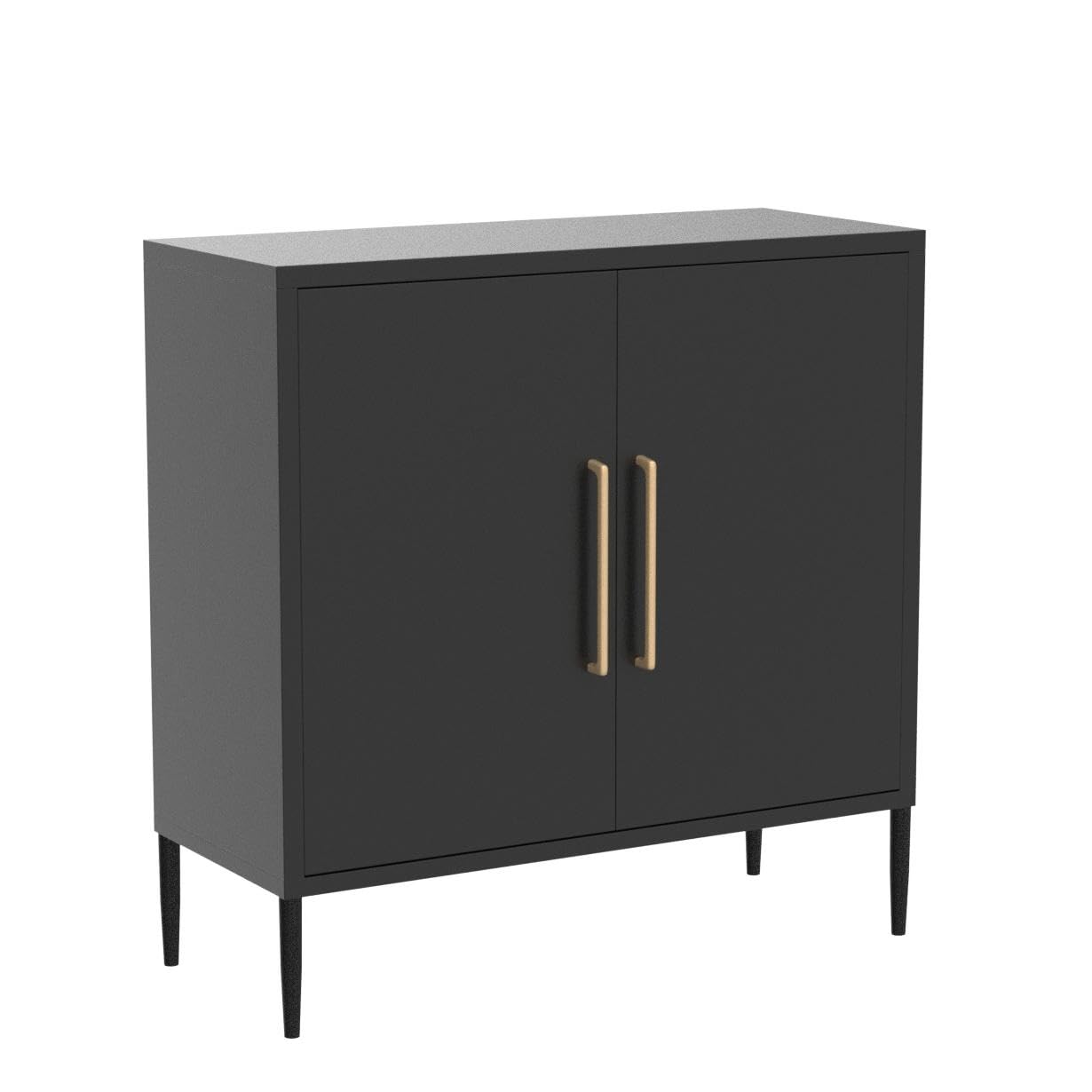 REHOOPEX Balck Storage Cabinet, Modern Buffet Cabinet with Two Adjustable Shelve, Free Standing Sideboard and Buffet Storage, Wood Cabinet for Living Room, Kitchen, Bedroom or Hallway (Two Shelves)