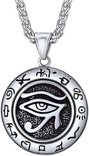 U7 Ancient Egyption Jewelry Stainless Steel 18K Gold Plated Eye of Horus Necklace, Ankh Cross Pendant, Men Women Fashion Jewelry with Chain 22 Inch, Send Gift Box