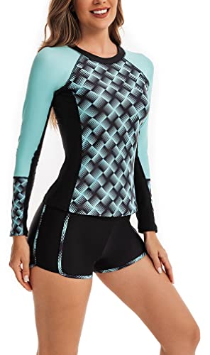 CCAKXCJJ Womens Two Piece Rash Guard Long Sleeve Swimsuit UV UPF 50+ Zipper Athletic Swimwear Sports Surfing Bathing Suit