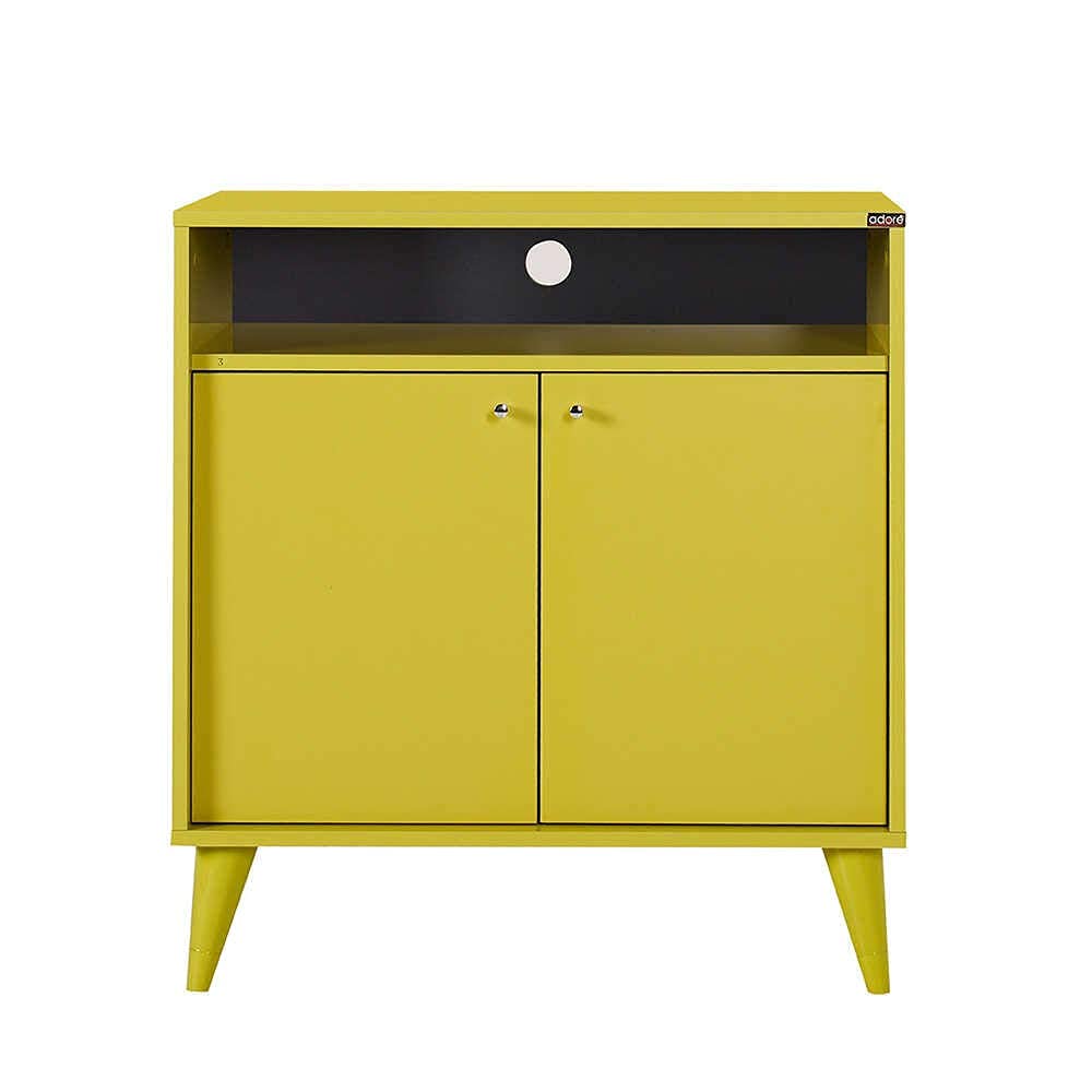 Adore Furniture London 2 Doors Decorative Multi-Purpose Cabinet, 73 cm Width x 79 cm Height x 42 cm Depth, Yellow