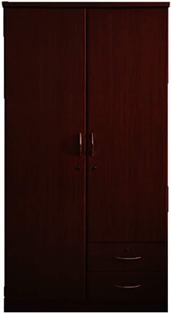 Furniture4Us 2 Door Wooden Wardrobe,Cabinet,Cupboard Of Engineered Wood with 2 Drawers Size (190x90x50 cm) Made in Thailand, F4US-622 (Dark Brown)