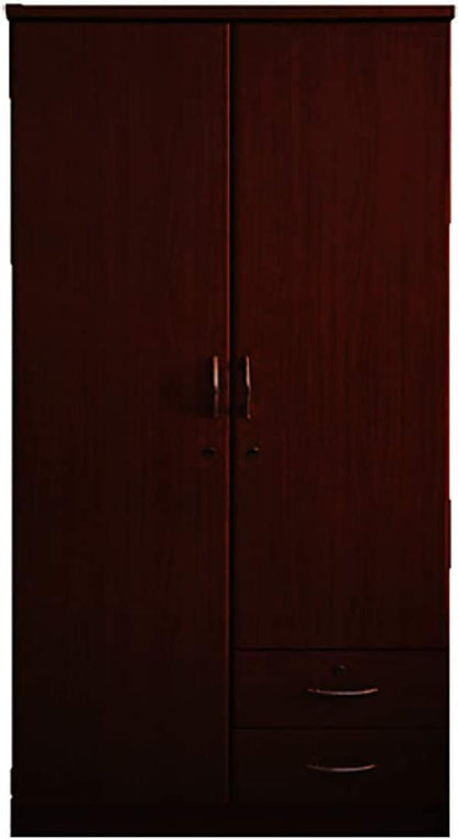 Furniture4Us 2 Door Wooden Wardrobe,Cabinet,Cupboard Of Engineered Wood with 2 Drawers Size (190x90x50 cm) Made in Thailand, F4US-622 (Dark Brown)