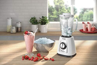 MOULINEX Blender | BlendForce XXL Jar 2.8 L Blender Smoothie Maker | Mixer | 600 W | 2 Attachments | 2.8L XXL Plastic Jar| 6 Powelix Blades | Ice Crush | 2 Speeds | 2 Years Warranty | LM458127