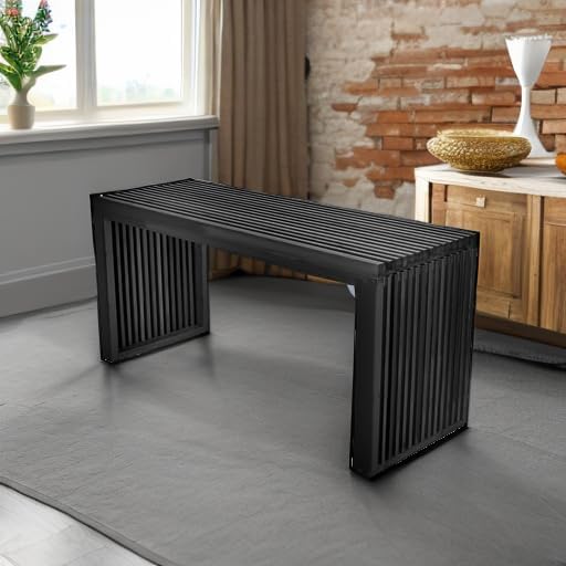 APRTAT Bamboo Dining Bench,Indoor Storage Bench Wood | Kitchen & Living Room Furniture-35.43L x 12.99W x 16.93H in, Long, Black