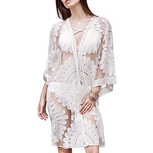 Swimsuit Cover Ups for Women Polyester V Neck Hollow Out Swimwear Beach Bathing Suit Bikini Coverups Summer Beach Cover Up Dress