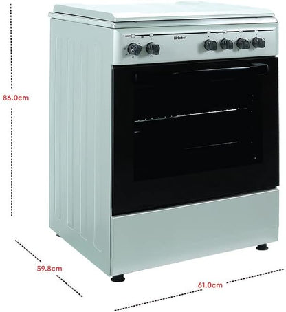 Nobel 60 x 60 Electric & Gas Cooker, 2 Gas Burner, 2 Hot Plate, Electric Grill & Electric Oven, 6 Knob, Manual Ignition, Stainless Steel Lid, 59.8 x 61 x 86 cm, Silver, Made In Turkey NGC7222