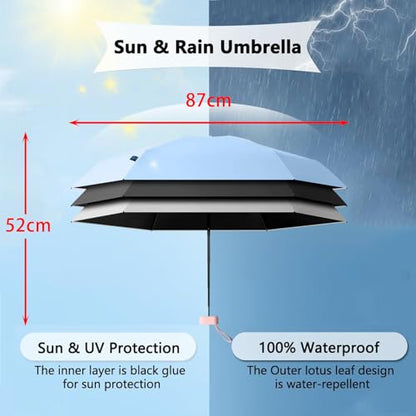 CyanCloud Mini Umbrella with Sun Protection, Small Travel Umbrella with Storage Box Light Compact, Windproof Umbrella Folding Lightweight Sun & Rain Umbrellas UV Protection for Women Men