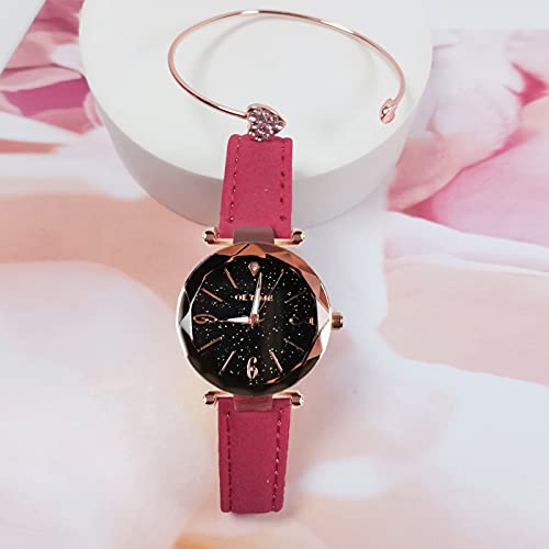 Joleritc Women's Watch Set with Bracelet Fashion Luminous Hands Gear Movement Retro Quartz Wristwatch