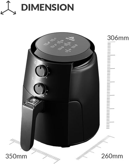 evvoli Air Fryer 4 Litres with Timer Temperature Adjustable Control and 8 Preset Programs 1500W, EVKA-AF4001BS Black