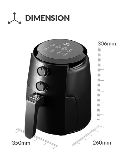 evvoli Air Fryer 4 Litres with Timer Temperature Adjustable Control and 8 Preset Programs 1500W, EVKA-AF4001BS Black