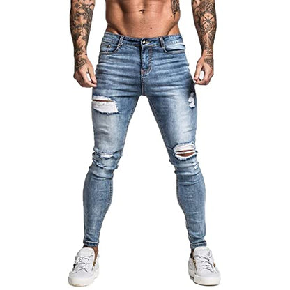 GINGTTO Men's Skinny Stretch Jeans Slim Fit Ripped Pants For Men Elastic Waist