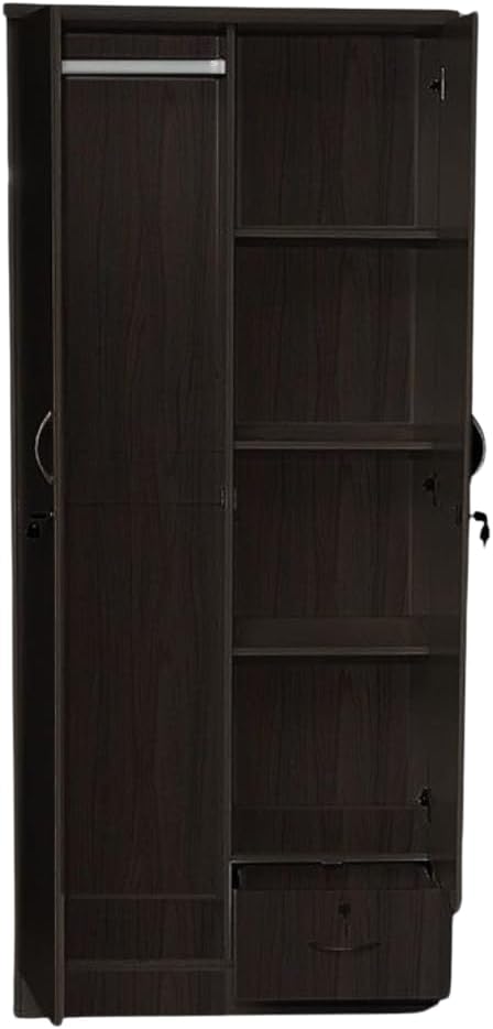 ALWASIT HOME Mehruddin 2 Door Wooden Wardrobe With Mirror with One Lockable Drawer (Without assembly, White)