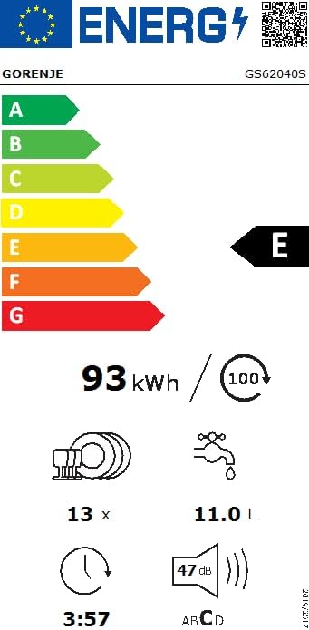 Gorenje 12 Place Settings Freestanding Dishwasher, Stainless Steel, Gs62040S"Min 1 year manufacturer warranty"