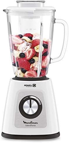 MOULINEX Blender | BlendForce XXL Jar 2.8 L Blender Smoothie Maker | Mixer | 600 W | 2 Attachments | 2.8L XXL Plastic Jar| 6 Powelix Blades | Ice Crush | 2 Speeds | 2 Years Warranty | LM458127