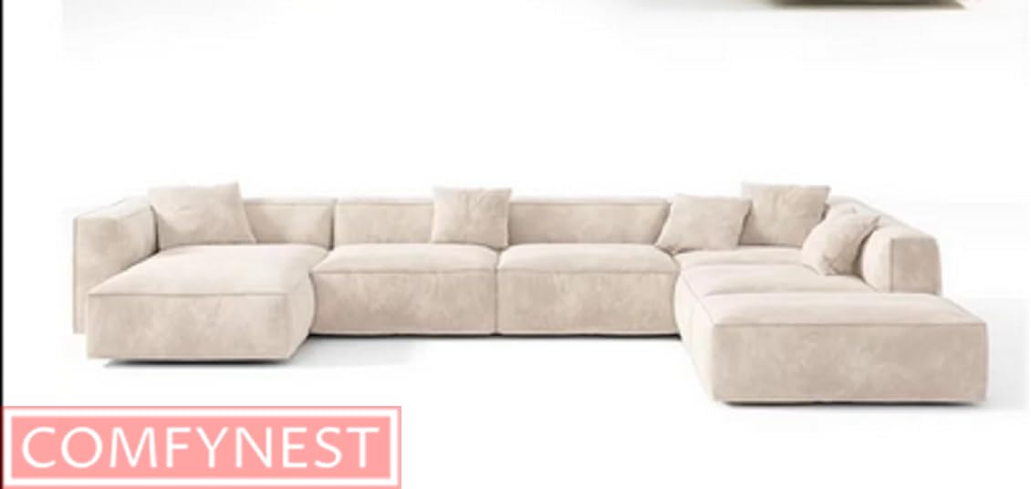 Comfynest Modern U Shape Sofa Set Velvet Fabric Corner Sectional Couch (Left Bed)