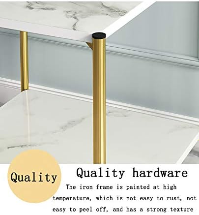 Coffee Tables for Living Room, Double-Layered Square End Side Tables Sofa Table, Modern Marble Nesting Table with Metal Frame Legs Set of 2 (White+square+Golden frame)