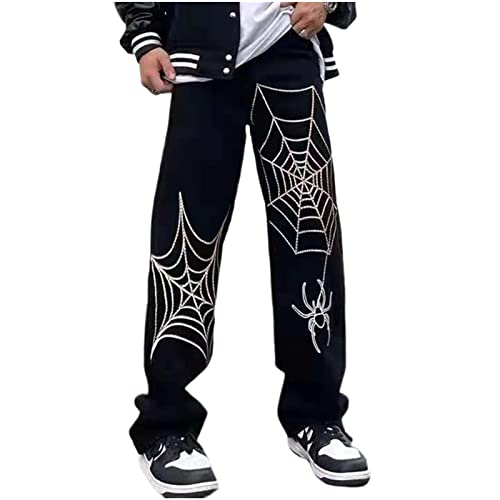 FantasyGears Y2k Jeans Men Grunge Hip Hop Baggy Pants Straight Leg Graphic Denim Joggers Loose Goth Trousers Streetwear