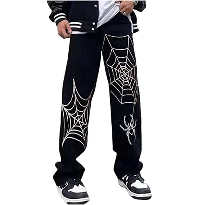 FantasyGears Y2k Jeans Men Grunge Hip Hop Baggy Pants Straight Leg Graphic Denim Joggers Loose Goth Trousers Streetwear