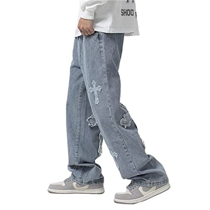 FantasyGears Y2k Jeans Men Grunge Hip Hop Baggy Pants Straight Leg Graphic Denim Joggers Loose Goth Trousers Streetwear