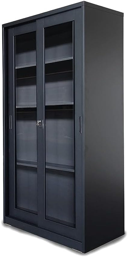 Mahmayi Godrej Full HT Steel and Glass door height adjustable with sliding door Filing Cabinet and bookshelf - Black