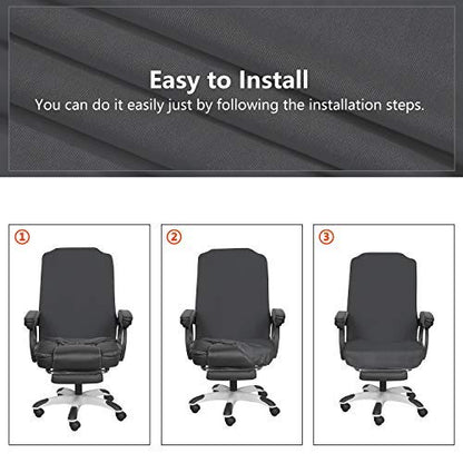 SARAFLORA Polyester Solid Stretch Washable Computer Chair Slipcovers for Universal Rotating for Boss, Office Chair (Large, Black)