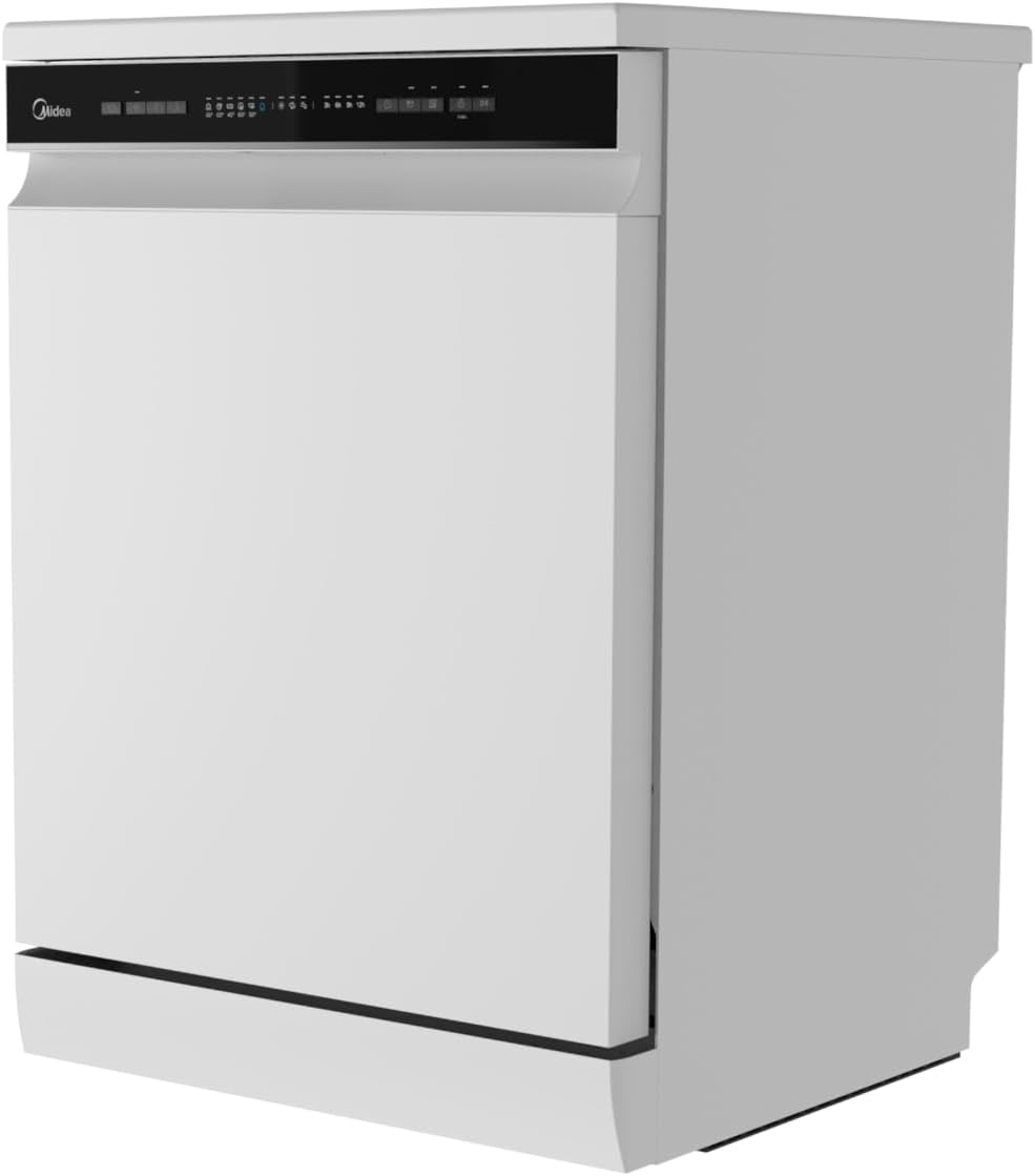 Midea Smart Freestanding Dishwasher, 14 Place Settings, 8 Programs, Wi-Fi, Delay Start & Half Load Function, Silent & High Energy Efficient, Rapid Wash, Child Lock, Self Cleaning White, WQP14-W7633CW