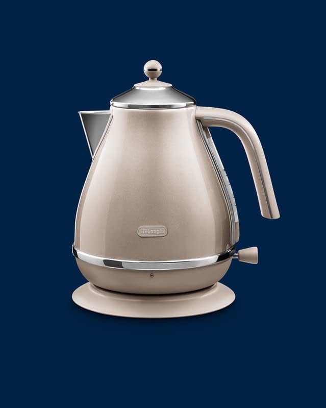 De'Longhi Icona Capitals Grey Vintage Style Kettle, 1.7 L Capacity with Water Level Indicator, 360 Swivel Base, Anti-Slip Feet, Soft Opening Lid, Premium Stainless Steel, KBOT3001.GY