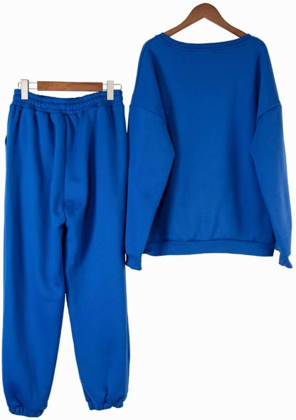 My Happy Place - Women Jogger Active Wear Sportswear | Sweatpant Suits for Ladies | Crew Neck Fleece Sweatshirt & Loose Pants | 2 Piece Jogging Outfit