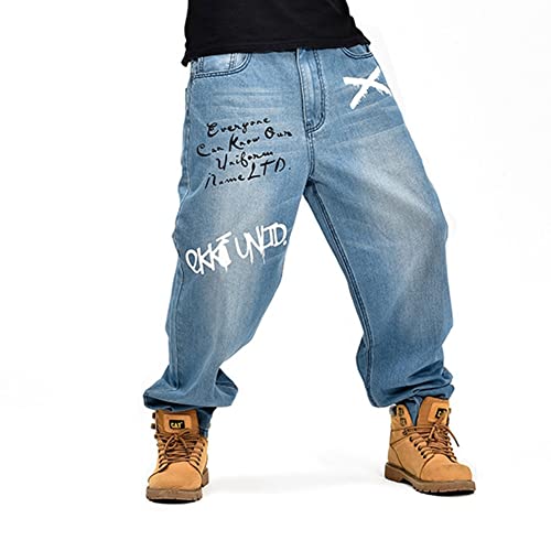 LUOBANIU Men's Vintage Hip Hop Style Baggy Jeans Denim Loose Fit Dance Skateboard Pants