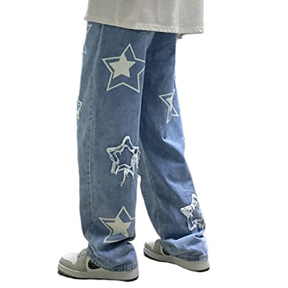 FantasyGears Y2k Jeans Men Grunge Hip Hop Baggy Pants Straight Leg Graphic Denim Joggers Loose Goth Trousers Streetwear