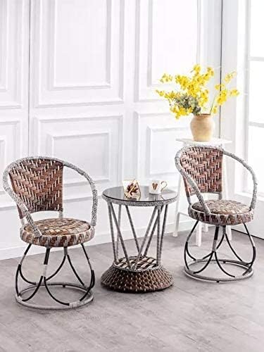 Yulan ROUND 3-Piece Wicker Outdoor Conversation Bistro Set Patio All Weather Furniture 2 Cushioned Chairs and Side Table for Balcony Porch, YL21008-372