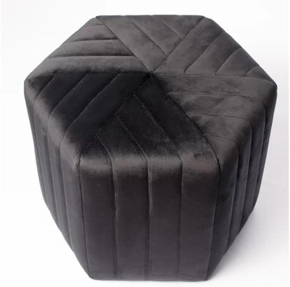 Wooden Twist Lucid Hexagonal Shape Solid Wood Pouf Ottoman Stool (Black)