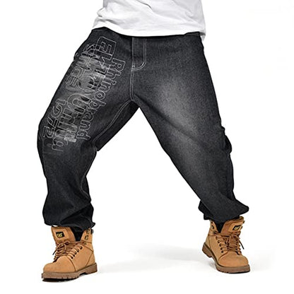 LUOBANIU Men's Vintage Hip Hop Style Baggy Jeans Denim Loose Fit Dance Skateboard Pants