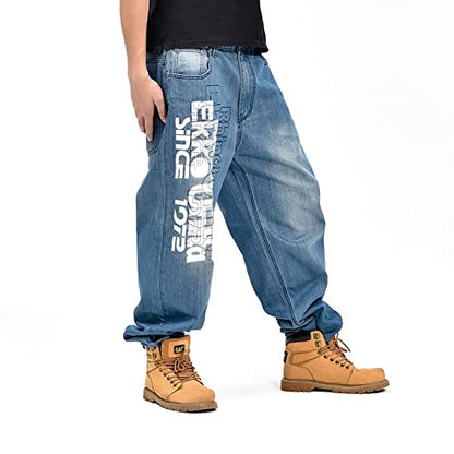 LUOBANIU Men's Vintage Hip Hop Style Baggy Jeans Denim Loose Fit Dance Skateboard Pants