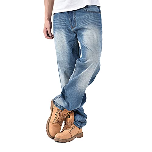 EnllerviiD Men's Relaxed Fit Classic Jeans - Loose Fashion Baggy Comfort Plain Hip Hop Denim Pants