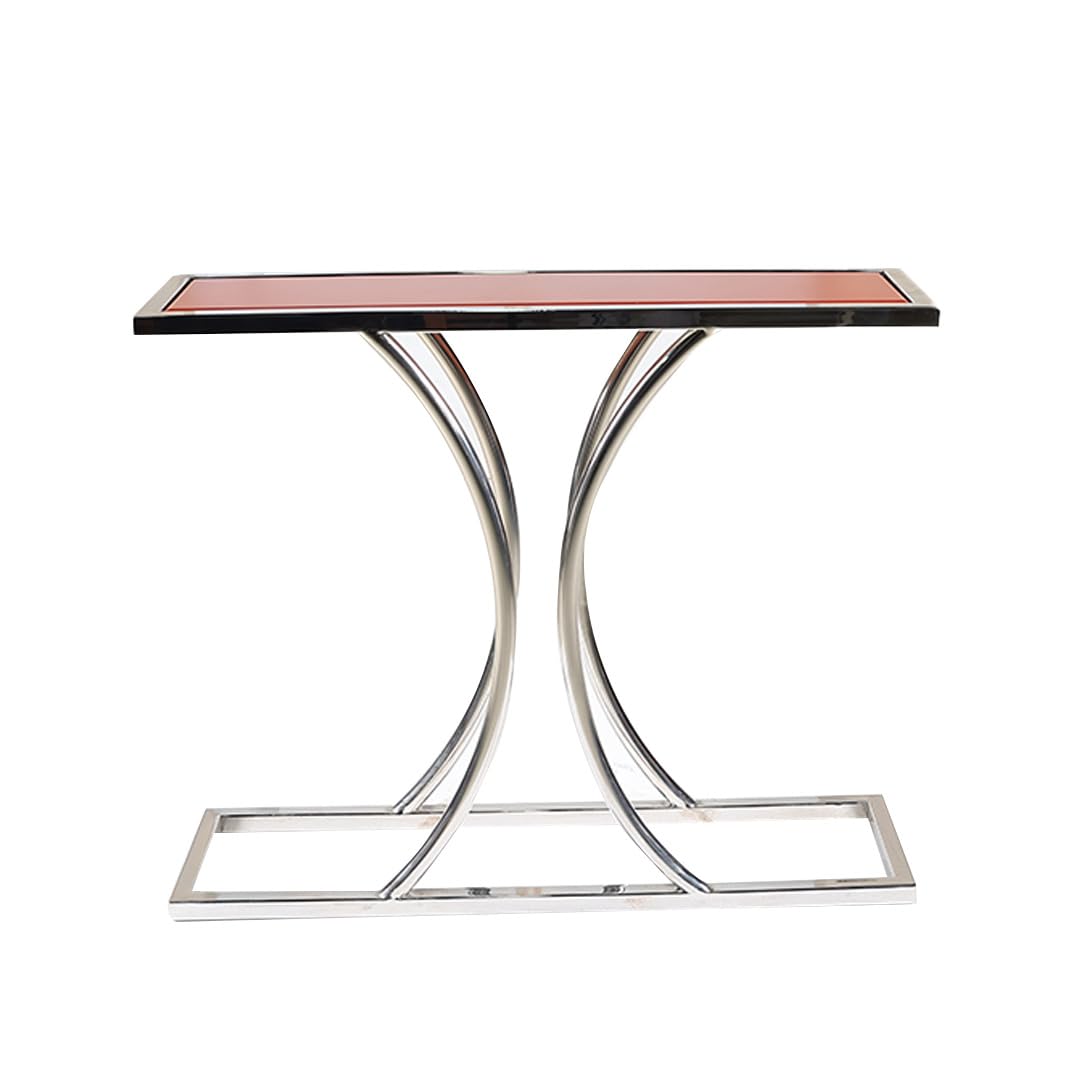 RIGID Console Table | Corner End Table with Stainless Steel Frame and Glass Top for Living Room, Office