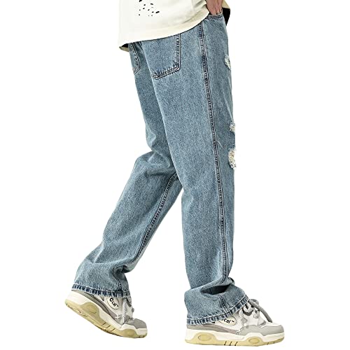 DOSLAVIDA Men's Baggy Jeans Loose Fit Ripped Distressed Jean Relaxed Skateboard Denim Pants with Holes