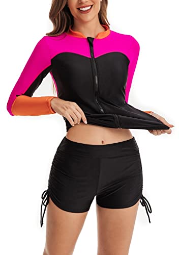 CCAKXCJJ Womens Two Piece Rash Guard Long Sleeve Swimsuit UV UPF 50+ Zipper Athletic Swimwear Sports Surfing Bathing Suit