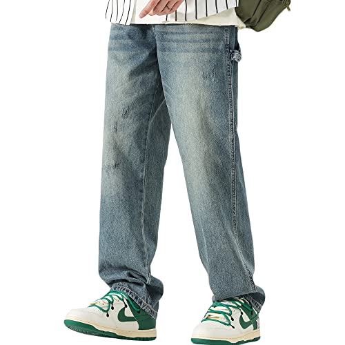 DOSLAVIDA Men's Baggy Jeans Loose Fit Ripped Distressed Jean Relaxed Skateboard Denim Pants with Holes