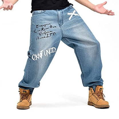 LUOBANIU Men's Vintage Hip Hop Style Baggy Jeans Denim Loose Fit Dance Skateboard Pants