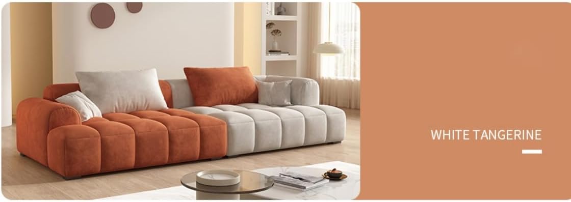 Cheese cube cream style fabric sofa living room sofa living room bedroom simple sofa (96 x 200 cm, OFF-WHITE)